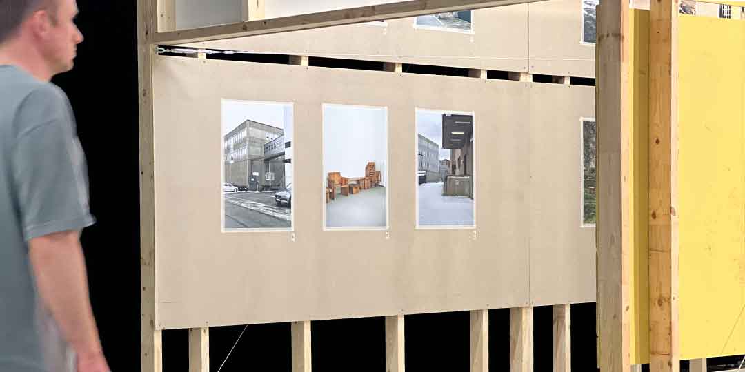 The picture shows a stand made by the design studio Contem from recycled materials from the Formex fair.