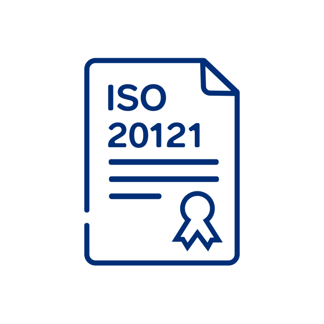 En ikon med ett certifikatsymbol, refererande till ISO 20121-standard för hållbara evenemang.